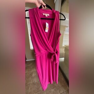 NWT MICHAEL Michael Kors deep fuchsia faux wrap dress w pockets in size S